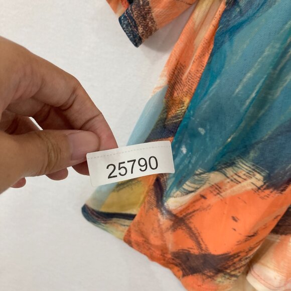 Cocomo size 3X Colorful V neck Tie Front Stretch Flutter Sleeve Mesh Lined Top - Picture 10 of 10